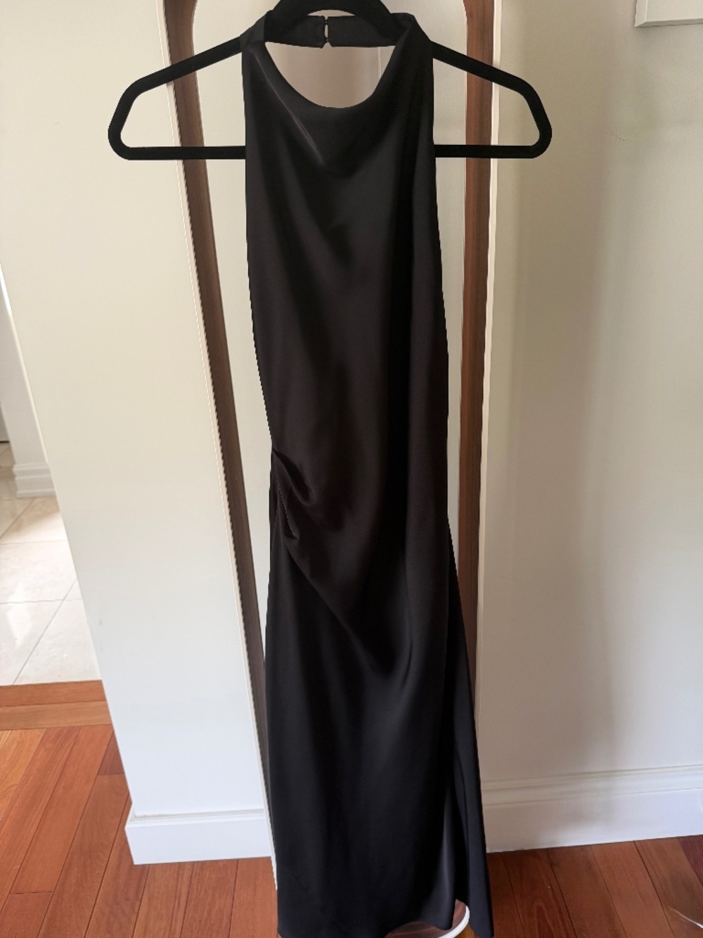 Aritzia Babaton Audience Satin Maxi Halter Dress Black Size 2 NWOT